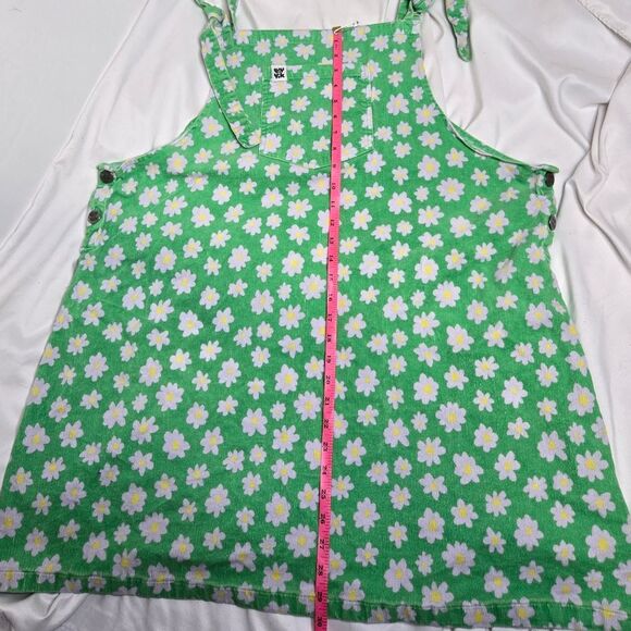 LUCY & YAK Whoopsy Daisy floral green corduroy mini pini pinafore dress 2X - Picture 10 of 11